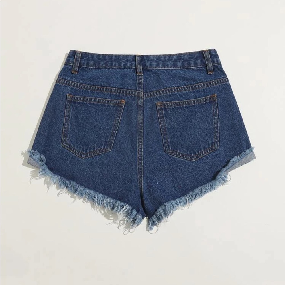 Distressed raw hem ripped denim jean shorts light minimalist - Picture 4 of 4